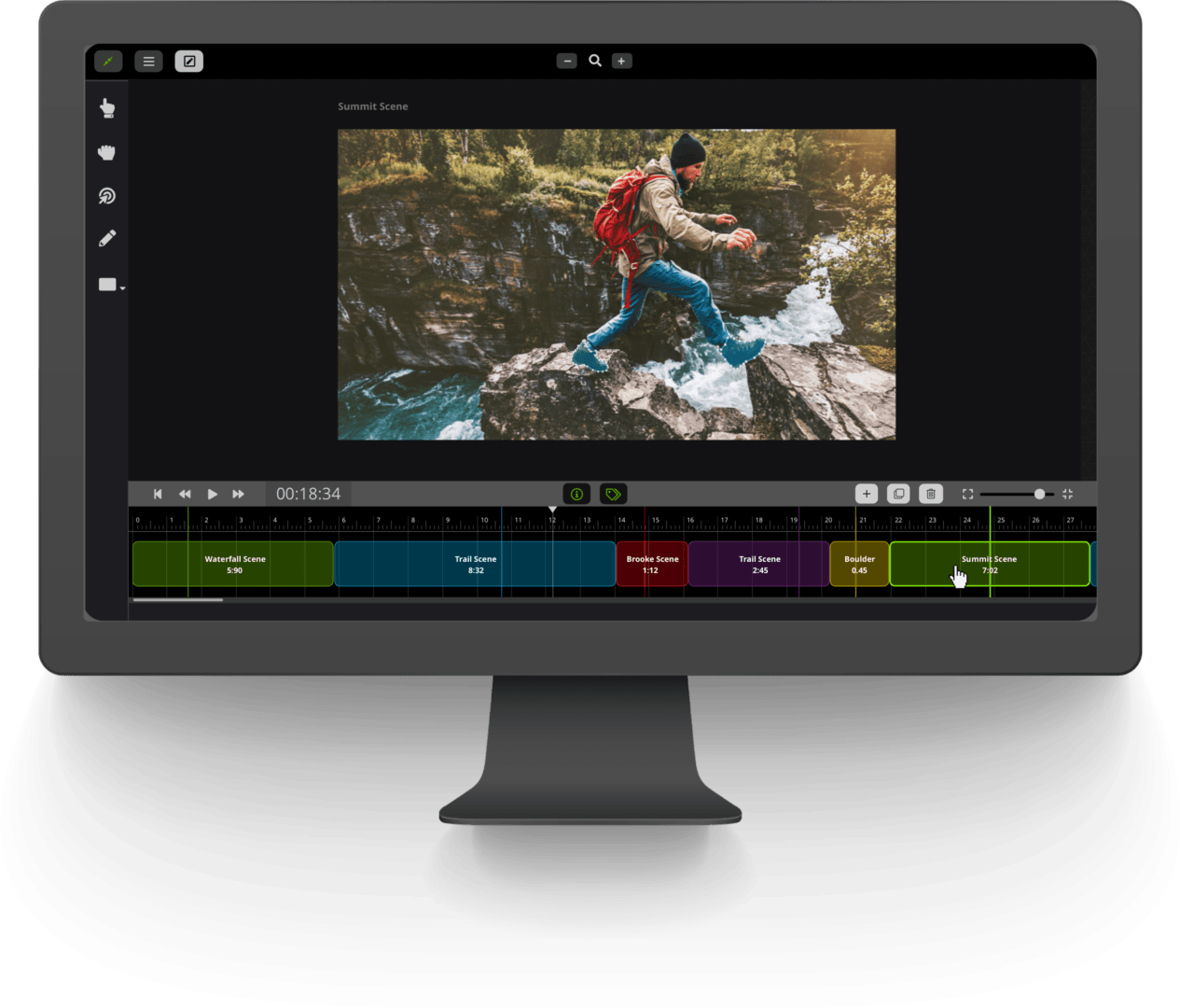 KERV interactive video platform scene selection shown on a desktop computer