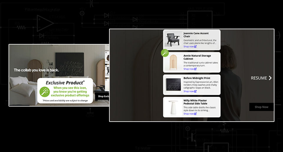 Image of KERV product update featuring dynamic product menu feature. Image shows a frame from a video with a call to action highlighting the exclusive product icon.